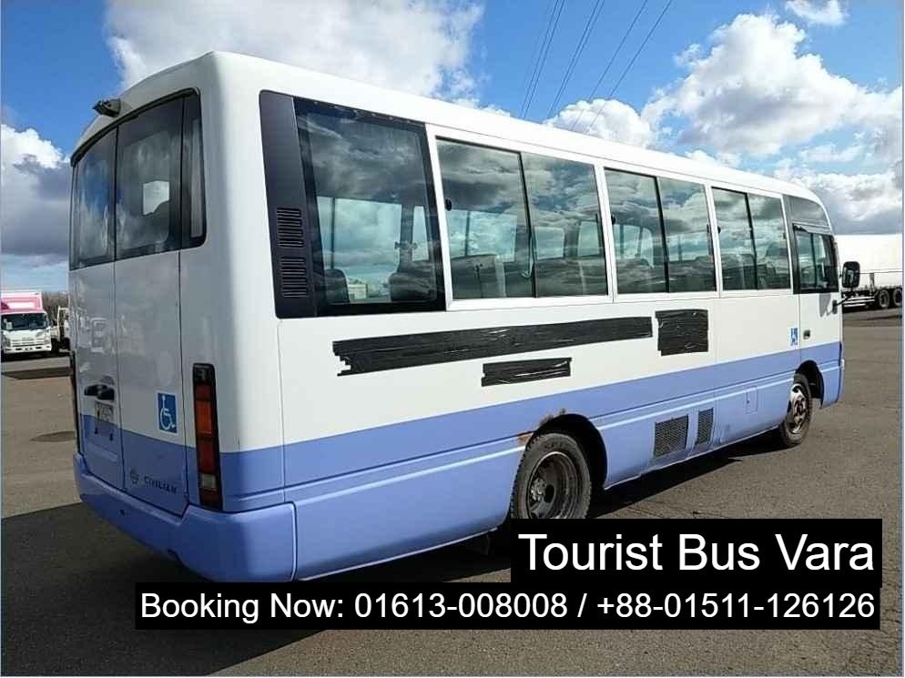 Tourist Bus Vara in Uttara Dhaka Bangladesh. Nissan Civilian Daily, Weekly, Monthly AC Mini Bus Service in Bangladesh