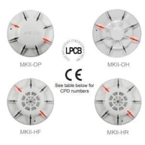 Four heat detector models displayed together