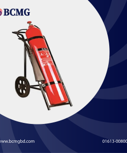Red CO2 fire extinguisher on cart